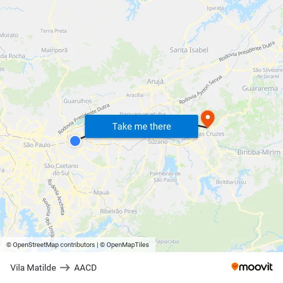 Vila Matilde to AACD map