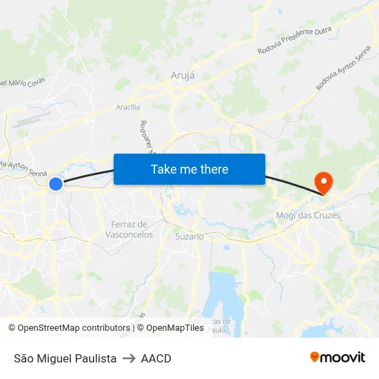 São Miguel Paulista to AACD map