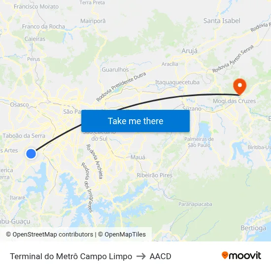 Terminal do Metrô Campo Limpo to AACD map