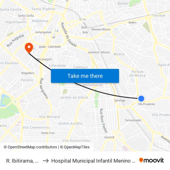 R. Ibitirama, 183 to Hospital Municipal Infantil Menino Jesus map