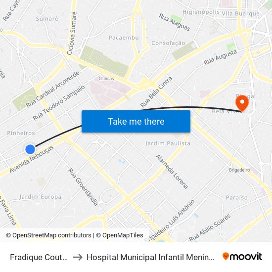 Fradique Coutinho to Hospital Municipal Infantil Menino Jesus map