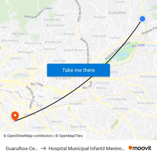 Guarulhos-Cecap to Hospital Municipal Infantil Menino Jesus map