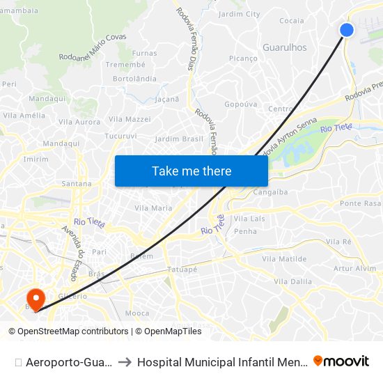 ✈️ Aeroporto-Guarulhos to Hospital Municipal Infantil Menino Jesus map