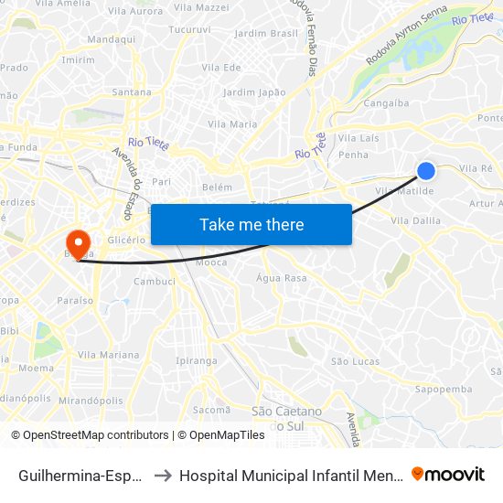 Guilhermina-Esperança to Hospital Municipal Infantil Menino Jesus map