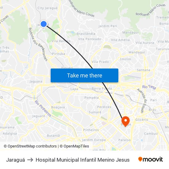 Jaraguá to Hospital Municipal Infantil Menino Jesus map