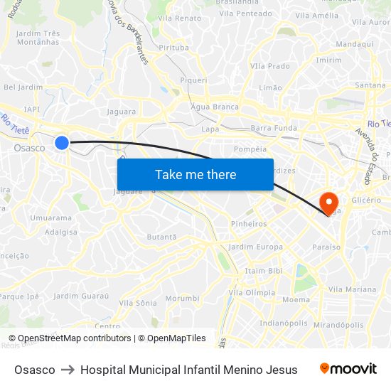 Osasco to Hospital Municipal Infantil Menino Jesus map