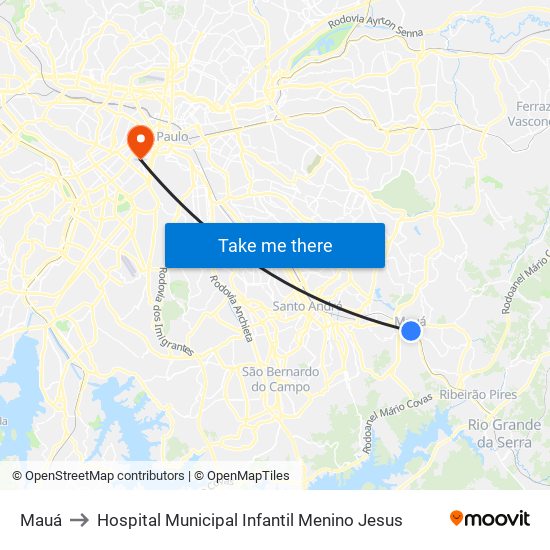 Mauá to Hospital Municipal Infantil Menino Jesus map