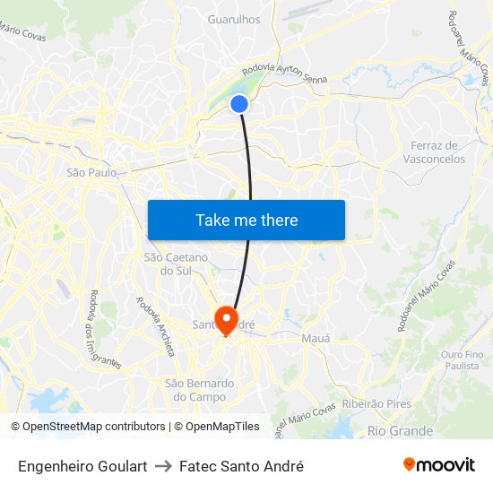 Engenheiro Goulart to Fatec Santo André map