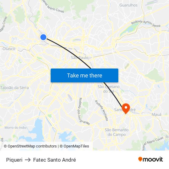 Piqueri to Fatec Santo André map