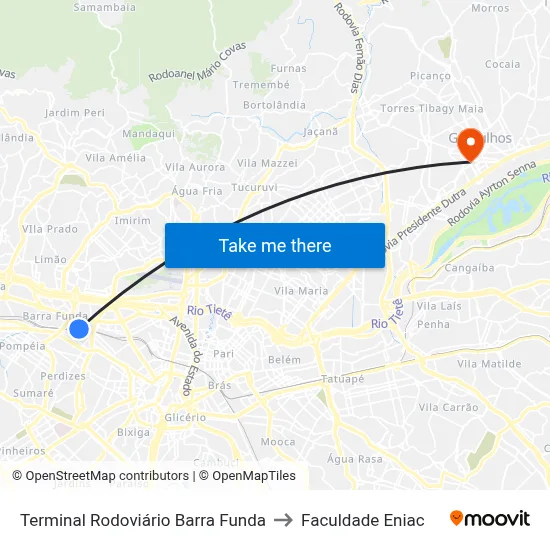 Terminal Rodoviário Barra Funda to Faculdade Eniac map