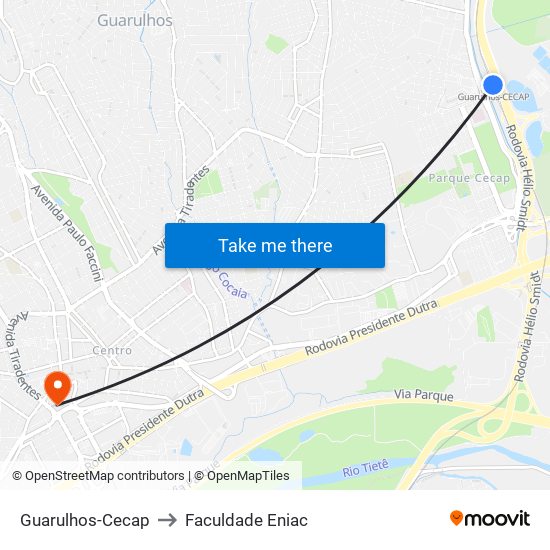 Guarulhos-Cecap to Faculdade Eniac map