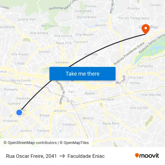 Rua Oscar Freire, 2041 to Faculdade Eniac map