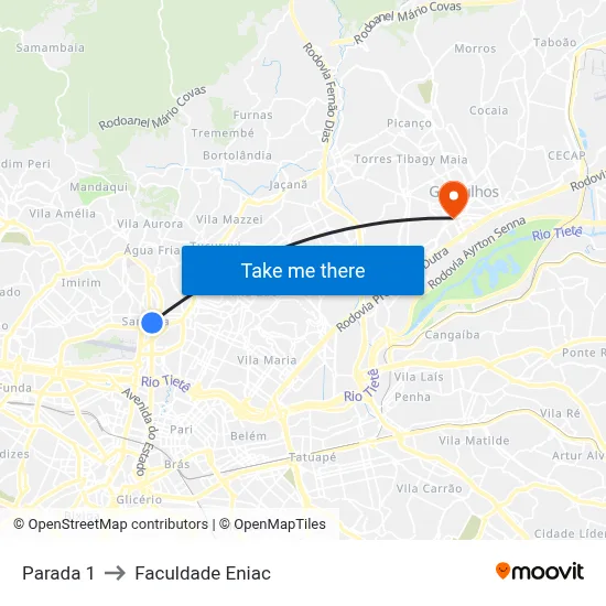 Parada 1 to Faculdade Eniac map