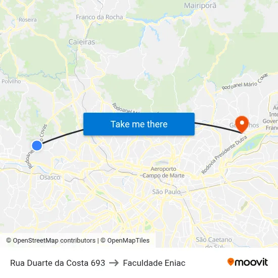 Rua Duarte da Costa 693 to Faculdade Eniac map