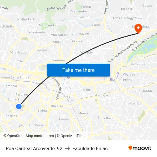 Rua Cardeal Arcoverde, 92 to Faculdade Eniac map