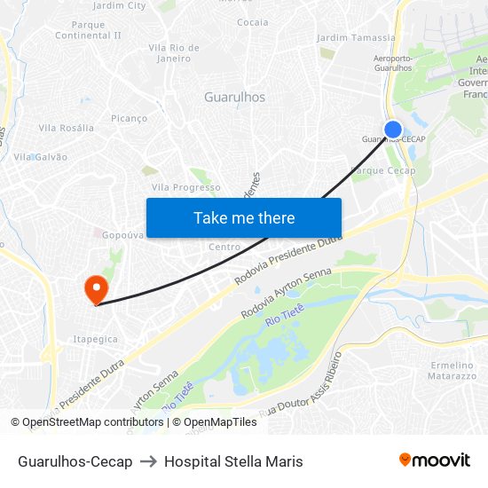 Guarulhos-Cecap to Hospital Stella Maris map