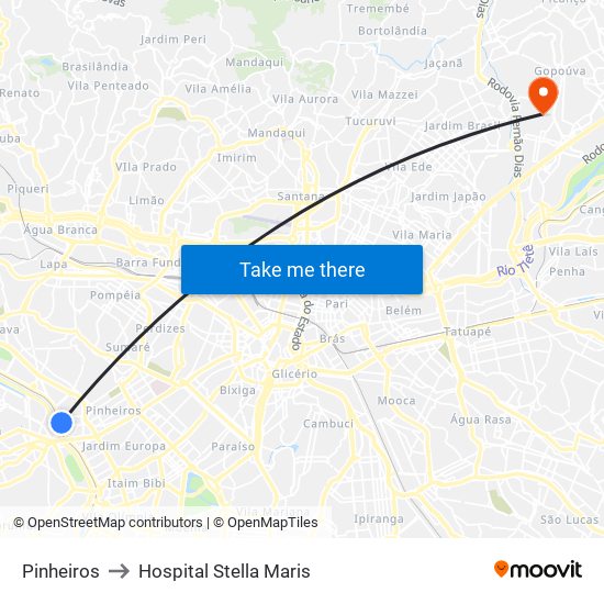 Pinheiros to Hospital Stella Maris map