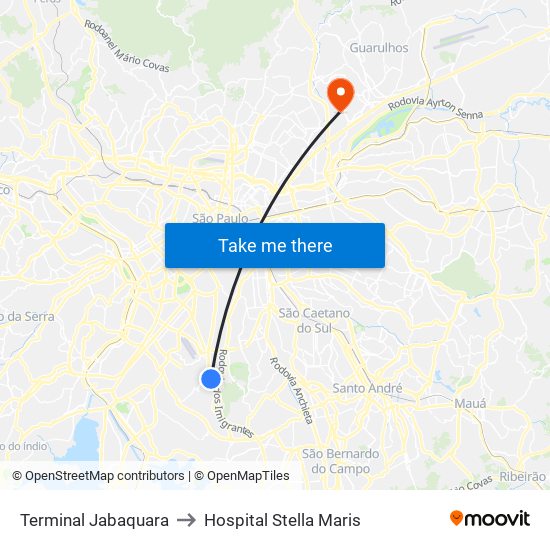 Terminal Jabaquara to Hospital Stella Maris map
