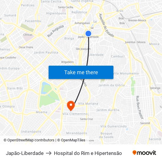 Japão-Liberdade to Hospital do Rim e Hipertensão map