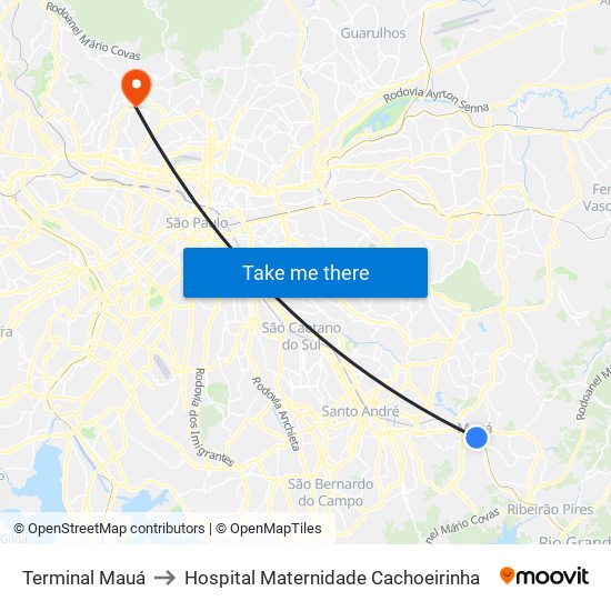 Terminal Mauá to Hospital Maternidade Cachoeirinha map