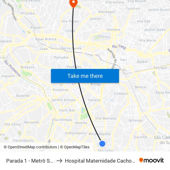 Parada 1 - Metrô Saúde to Hospital Maternidade Cachoeirinha map