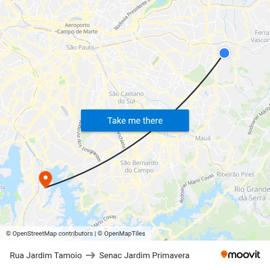 Rua Jardim Tamoio to Senac Jardim Primavera map