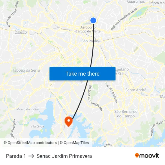 Parada 1 to Senac Jardim Primavera map