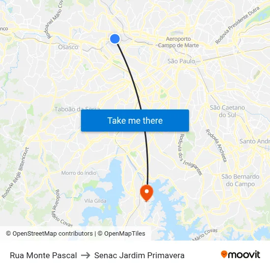 Rua Monte Pascal to Senac Jardim Primavera map