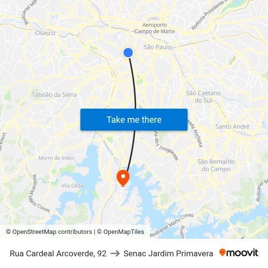Rua Cardeal Arcoverde, 92 to Senac Jardim Primavera map