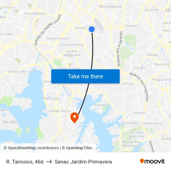 R. Tamoios, 466 to Senac Jardim Primavera map