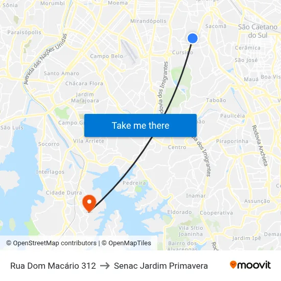Rua Dom Macário 312 to Senac Jardim Primavera map