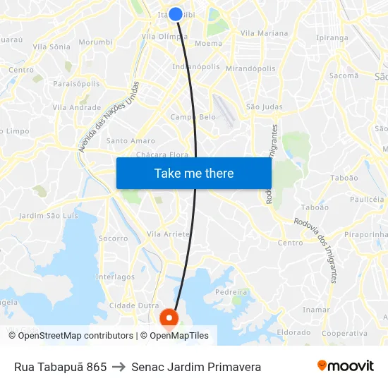 Rua Tabapuã 865 to Senac Jardim Primavera map