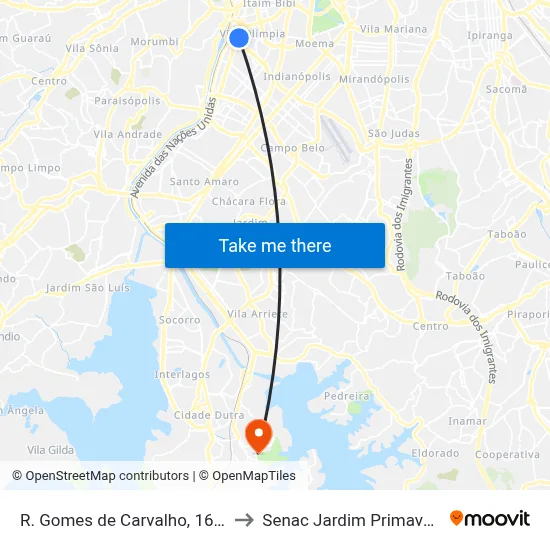 R. Gomes de Carvalho, 1666 to Senac Jardim Primavera map