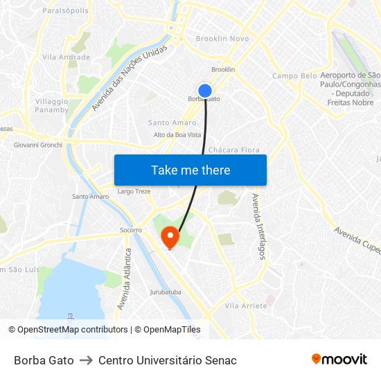 Borba Gato to Centro Universitário Senac map