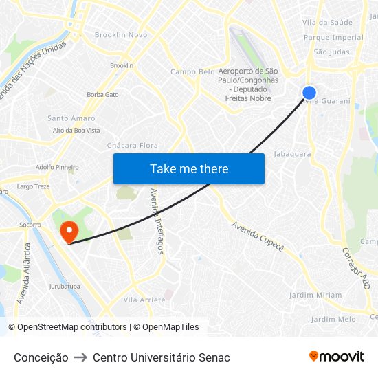 Conceição to Centro Universitário Senac map