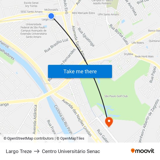 Largo Treze to Centro Universitário Senac map