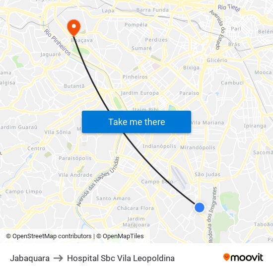 Jabaquara to Hospital Sbc Vila Leopoldina map