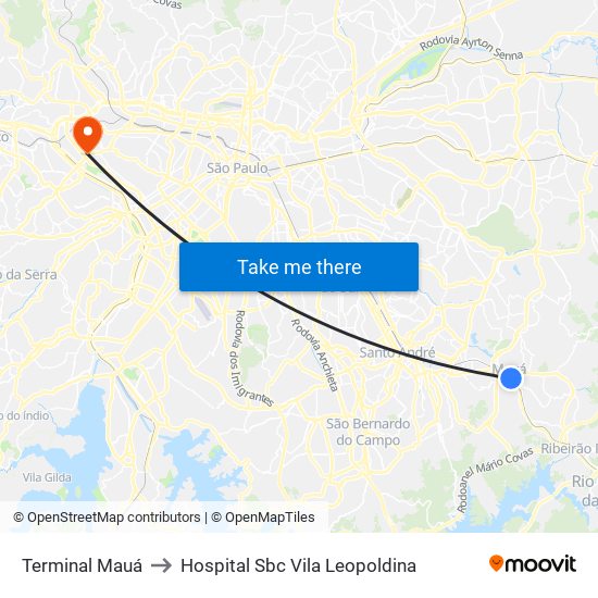 Terminal Mauá to Hospital Sbc Vila Leopoldina map