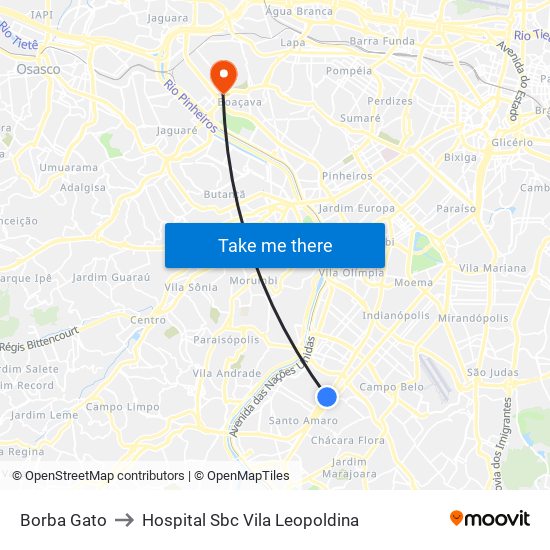 Borba Gato to Hospital Sbc Vila Leopoldina map