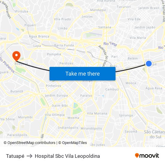 Tatuapé to Hospital Sbc Vila Leopoldina map