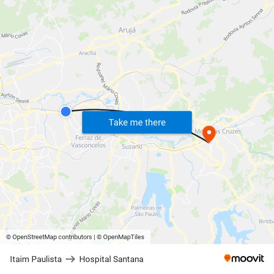 Itaim Paulista to Hospital Santana map