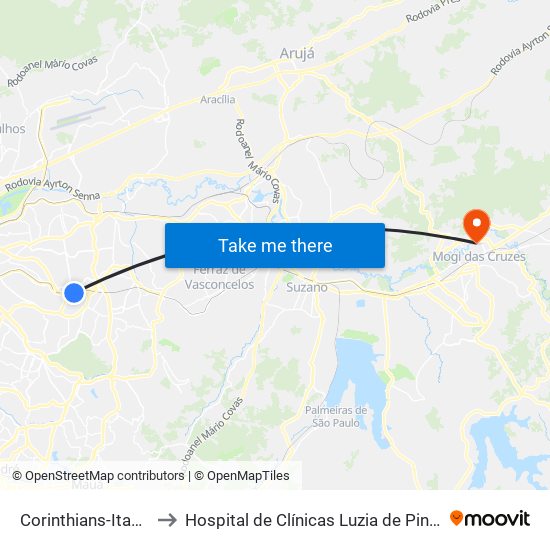 Corinthians-Itaquera to Hospital de Clínicas Luzia de Pinho Melo map