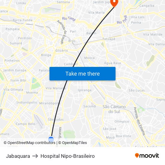 Jabaquara to Hospital Nipo-Brasileiro map