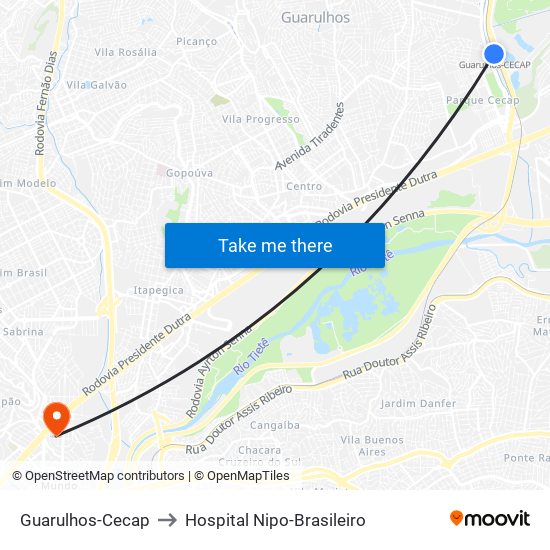 Guarulhos-Cecap to Hospital Nipo-Brasileiro map