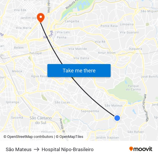 São Mateus to Hospital Nipo-Brasileiro map