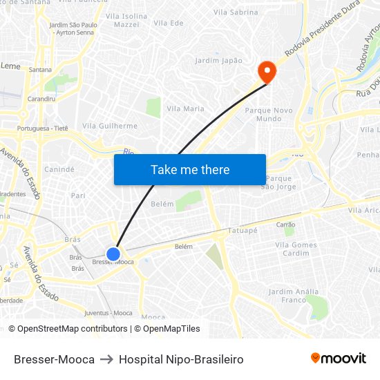 Bresser-Mooca to Hospital Nipo-Brasileiro map