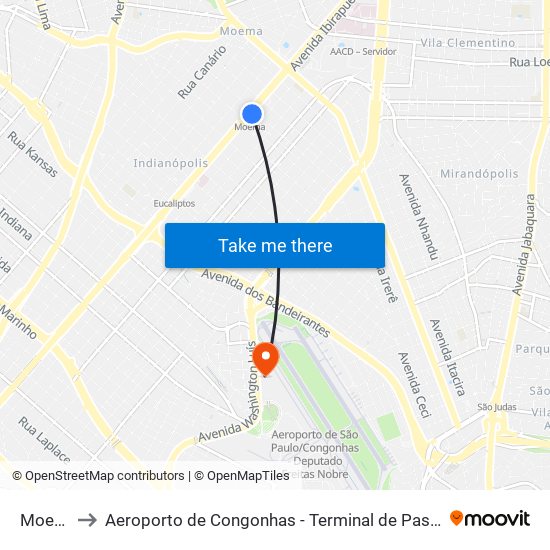 Moema to Aeroporto de Congonhas - Terminal de Passageiros map