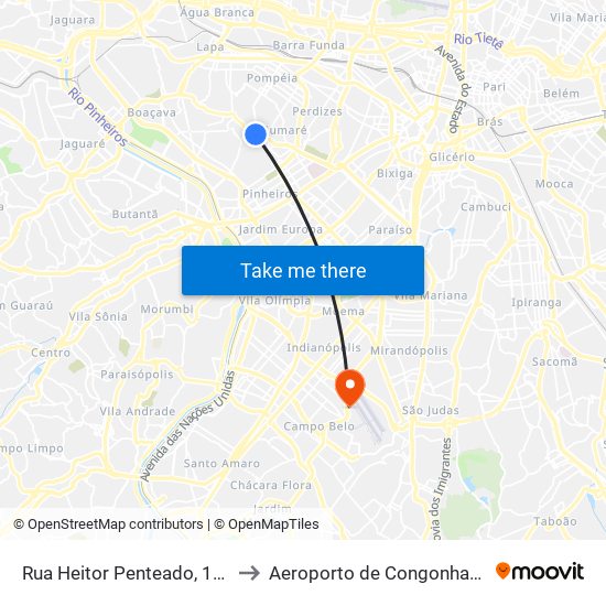 Rua Heitor Penteado, 1230 • Metrô Vila Madalena to Aeroporto de Congonhas - Terminal de Passageiros map
