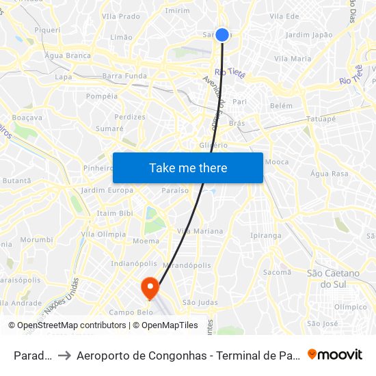 Parada 2 to Aeroporto de Congonhas - Terminal de Passageiros map