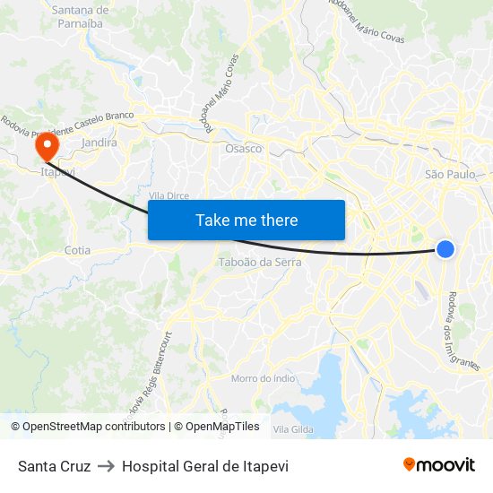 Santa Cruz to Hospital Geral de Itapevi map